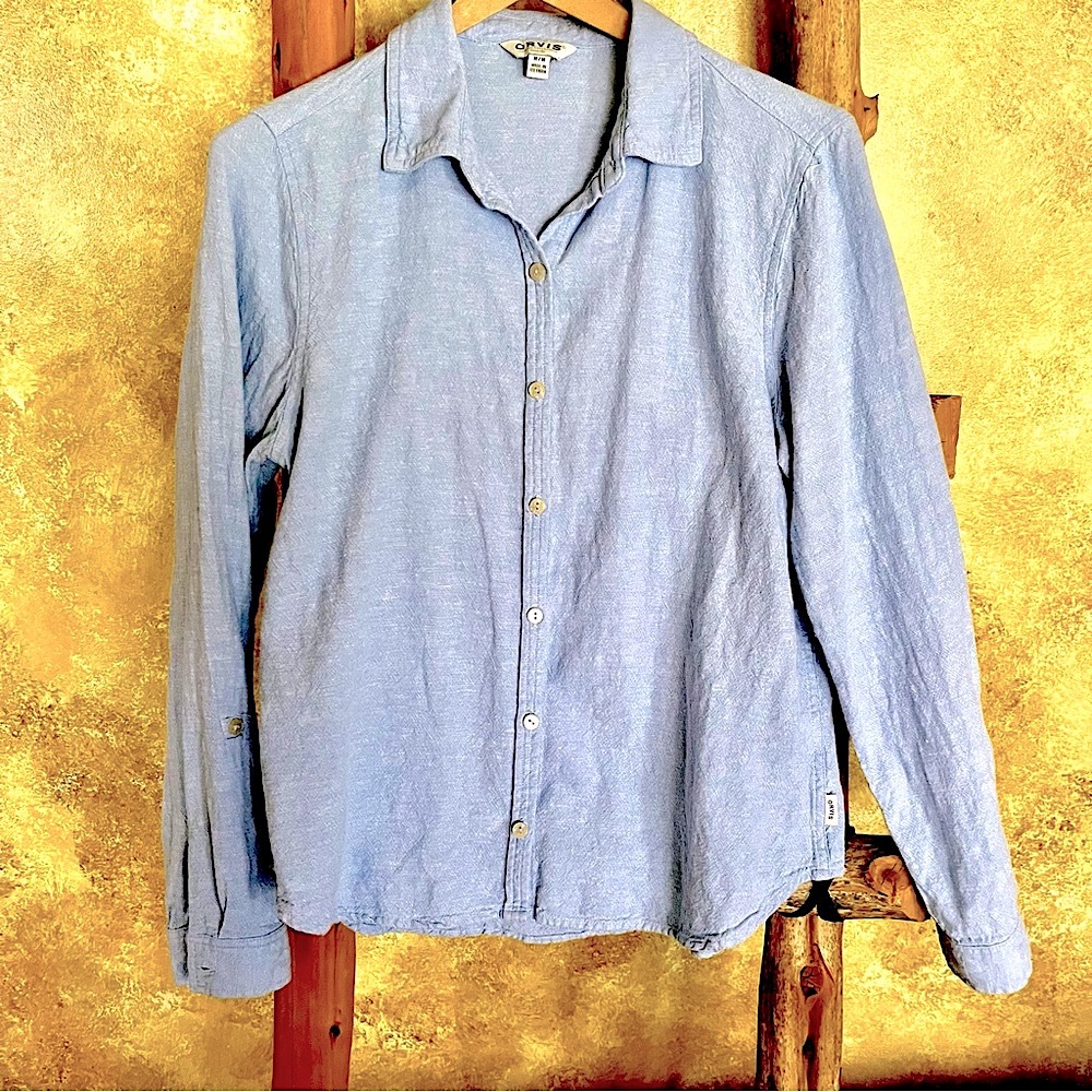 Women’s Orvis Denim Button Down Shirt Linen/Rayon Size M
